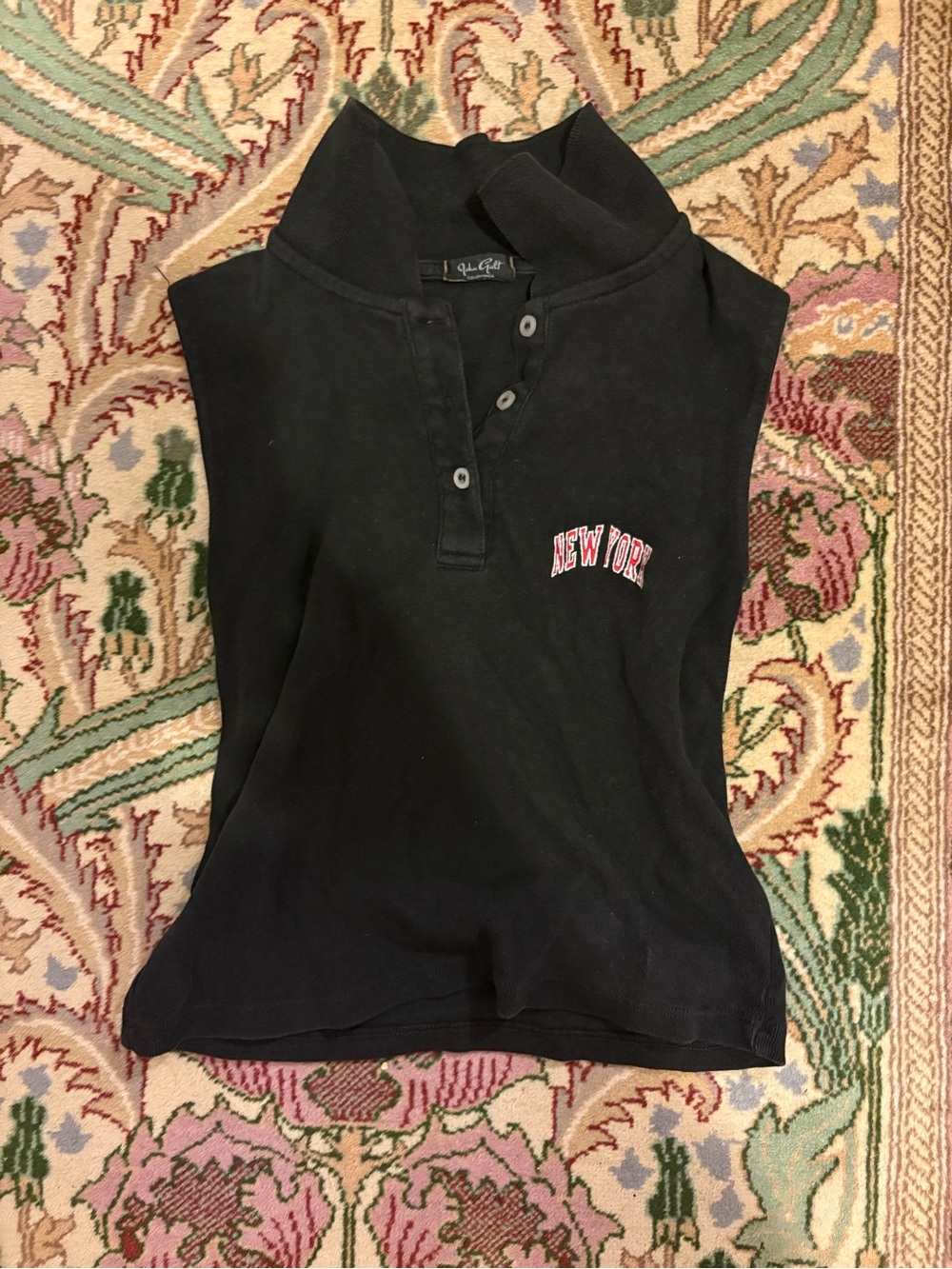 Brandy Melville Black Women's Polo Top with 'New York' Embroidery